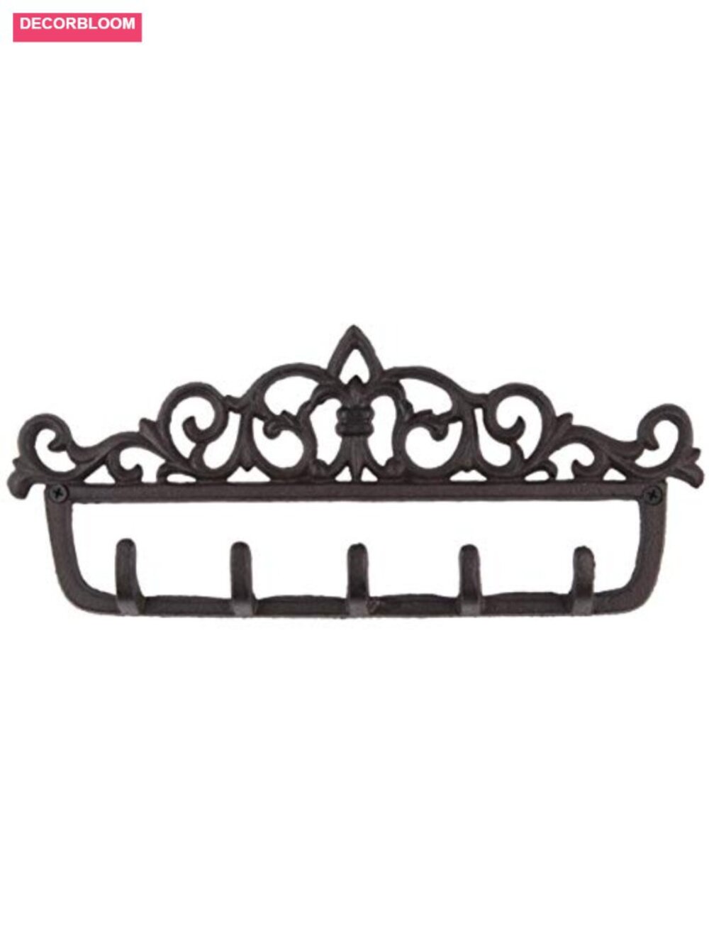 Cast Iron Key Holder Wall Mount Victorian 5 Hooks 12½x5¼ Inches